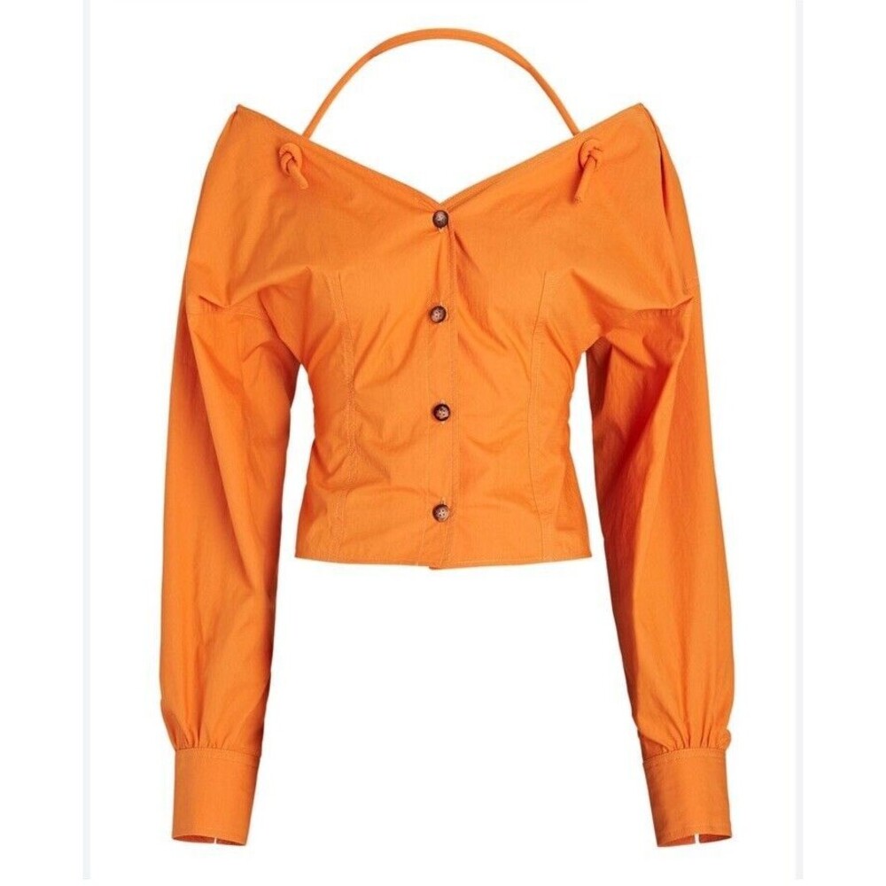 NANUSHKA Tami Cotton Poplin Button Front Top Long Sleeve Orange blouse XS US 4